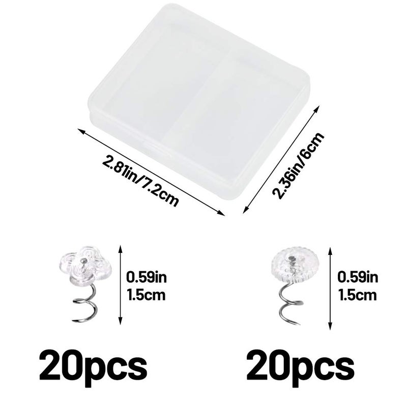 LUNARM 40 PCS Upholstery Tacks Clear Heads Twist Pins with Storage Box, 2 Styles Bedskirt Tacks Pins for Upholstery, Slipcovers, and Bedskirts Decoration (0.59 Inches) - Image 2